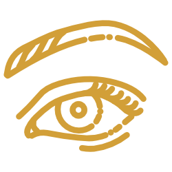 Golden line drawing of an eye.