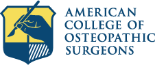 American college of osteopathic surgeons logo with an emblem of a hand holding a scalpel.