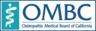 Logo of the osteopathic medical board of california featuring a stylized icon of the rod of asclepius.